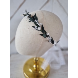 Wianek komunijny na głowę Delikatna Delikatność Stabilizowany eukaliptus, gipsówka i glixia